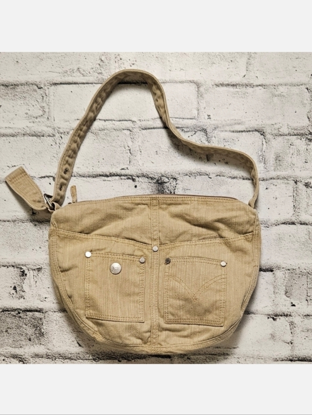 Vintage Levi’s Beige Canvas Shoulder Bag Floral Lined Y2K Hobo Purse